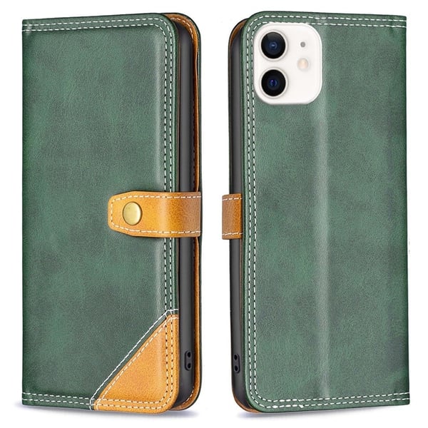 BINFEN tofarget læretui for iPhone 12 Mini - Grønn BINFEN tofarget læretui for iPhone 12 Mini - Grønn
