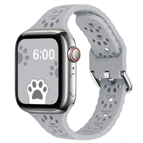 Apple Watch (41 mm) klockarmband i silikon med söt katt-tass - Ljusgrå