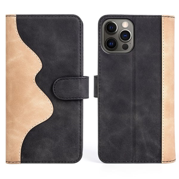 Tofarget lærdeksel for iPhone 12 / iPhone 12 Pro - Svart Tofarget lærdeksel for iPhone 12 / iPhone 12 Pro - Svart