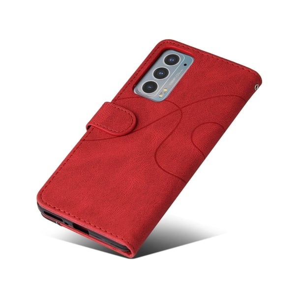 Tekstureret Læder Etui med Strop TilMotorola Edge 20 - Rød