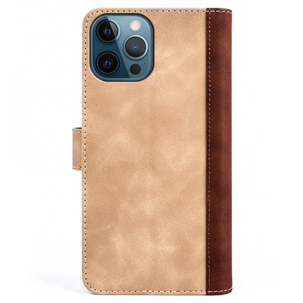 Kaksivärinen nahkainen läppäkotelo iPhone 12 Pro Max - Keltainen