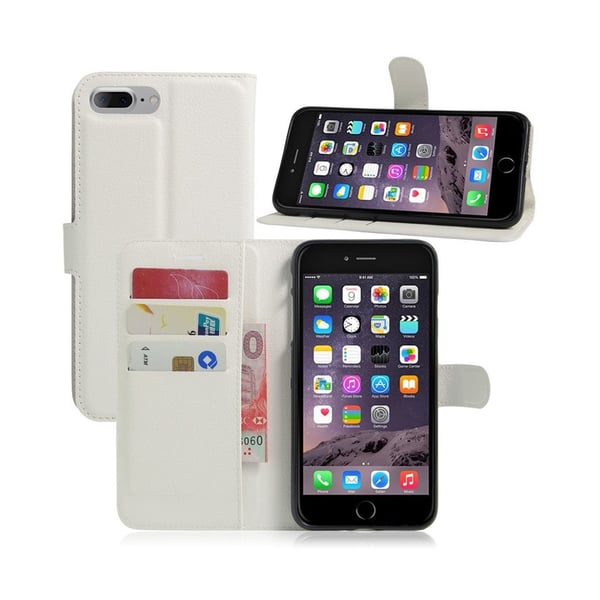 Davidsen iPhone 7 Plus / 8 Plus lommeboketui med litchi tekstur - Hvit