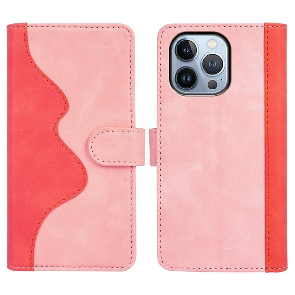 Kaksivärinen nahkainen läppäkotelo iPhone 14 Pro - Pinkki Kaksivärinen nahkainen läppäkotelo iPhone 14 Pro - Pinkki