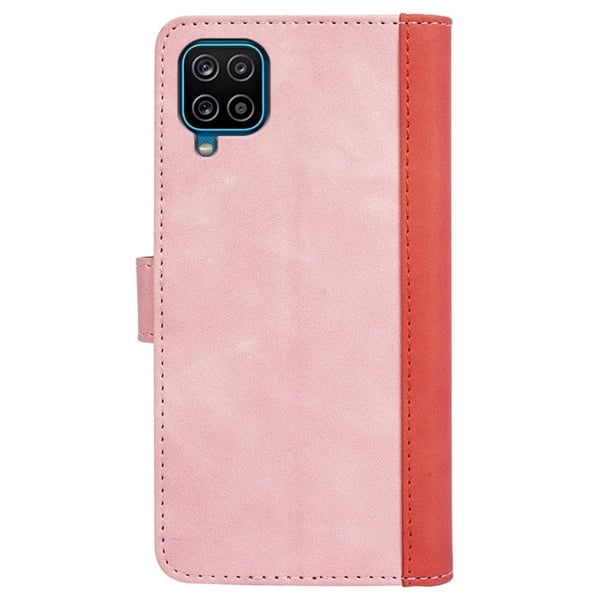 To Farvet Læder Flip Case til Samsung Galaxy A12 5G - Lyserød