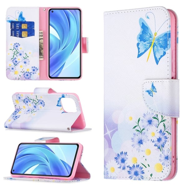 Wonderland Xiaomi 11 Lite 5g Ne / Mi 11 Lite 5g / 11 Lite Flippetui - Blå Sommerfugl og Blomster