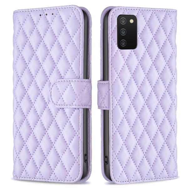 Rombuskuvioinen matta läppäkotelo Samsung Galaxy A03s / Samsung Galaxy A02s (166mm) - Violetti Rombuskuvioinen matta läppäkotelo Samsung Galaxy A03s / Samsung Galaxy A02s (166mm) - Violetti