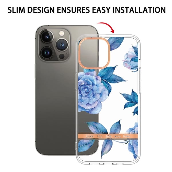 Supertyndt og holdbart softcover til iPhone 14 Pro Max - Hc003 Blue Peony