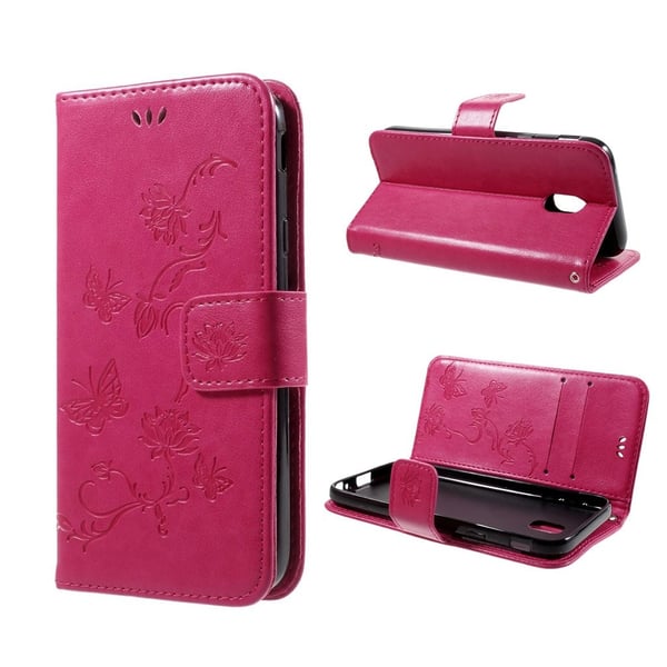 Butterfly läder Samsung Galaxy J7 (2017) fodral - Rosa
