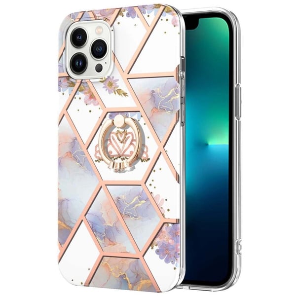 Marble Mønstret Deksel med Ring Holder til iPhone 14 Pro Max - Krone