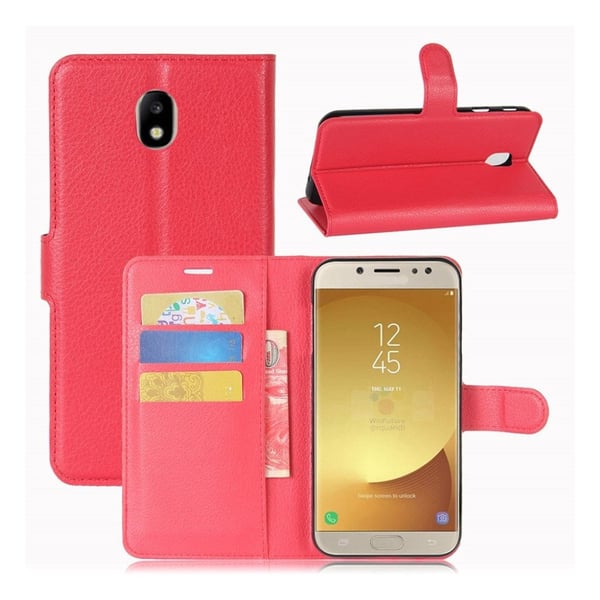 Samsung Galaxy J7 (2017) Skinnfodral med kortfickor - Röd
