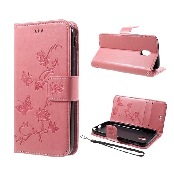 Butterfly läder Samsung Galaxy J7 (2017) fodral - Rosa