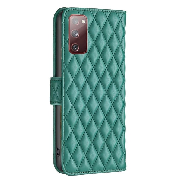 Rhombus Mønster Matte Flip Case til Samsung Galaxy S20 Fe 2022 / S20 Fe 5g / S20 Fe - Grøn