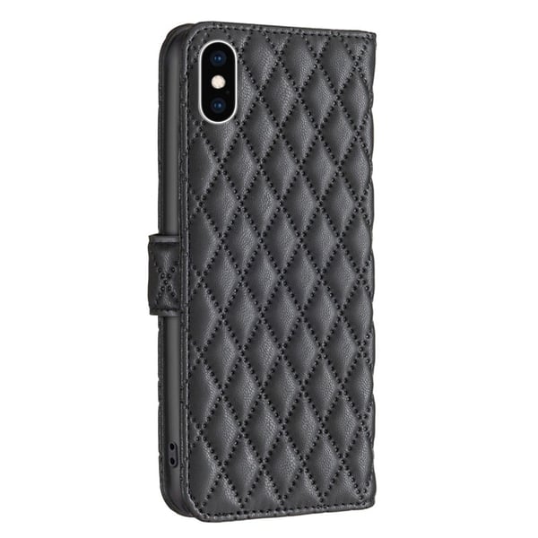 Rombemønster, matt flip-deksel for iPhone Xs - Svart