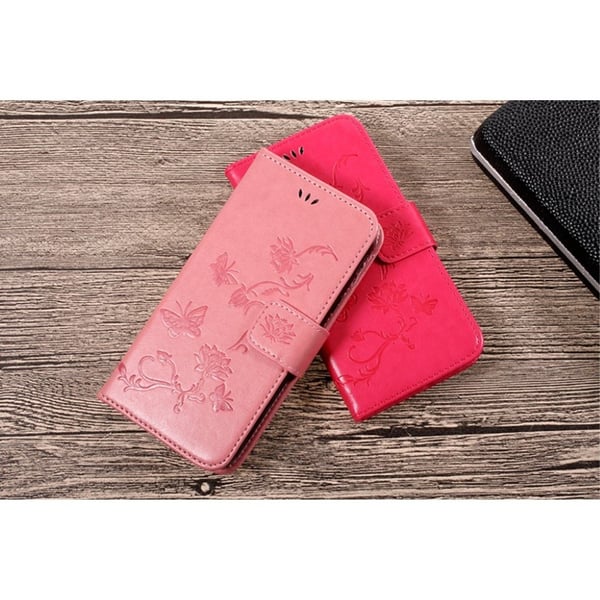 Samsung Galaxy J3 (2017) Flot læder etui med sommerfugle - Pink