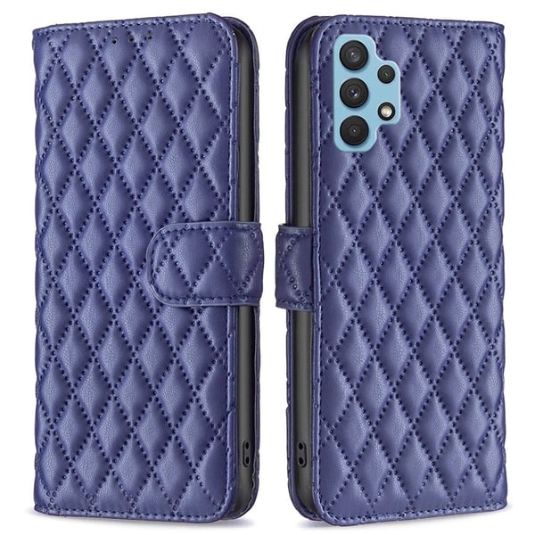 Rombuskuvioinen matta läppäkotelo Samsung Galaxy A32 - Sininen Rombuskuvioinen matta läppäkotelo Samsung Galaxy A32 - Sininen