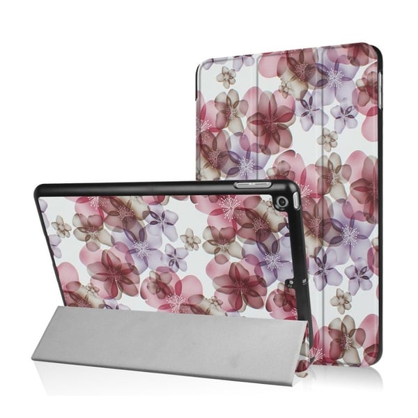 iPad (2017) Mønstret Tri-Fold PU Lær Etui - Vakker Blomster