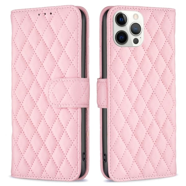 BINFEN COLOR Stødsikkert pungetui iPhone 12 Pro Max 6,7 tommer, BF Style-14 Påtrykt rombemønster Vegansk læder Mat anti-slid telefon cover med stativ