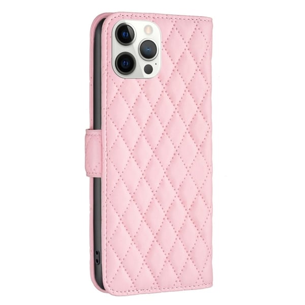 BINFEN COLOR Stødsikkert pungetui iPhone 12 Pro Max 6,7 tommer, BF Style-14 Påtrykt rombemønster Vegansk læder Mat anti-slid telefon cover med stativ