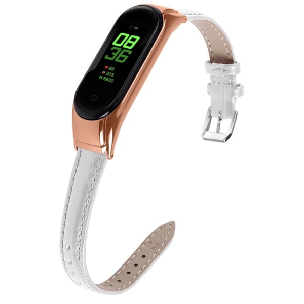 Xiaomi Mi Band 7 Toplags urrem i okselæder med rosaguld-cover - Hvid