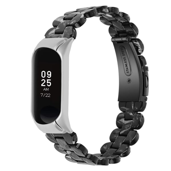 Xiaomi Mi Band 7 harpiks stil rustfritt stål klokkerem - Svart Blomst Xiaomi Mi Band 7 harpiks stil rustfritt stål klokkerem - Svart Blomst