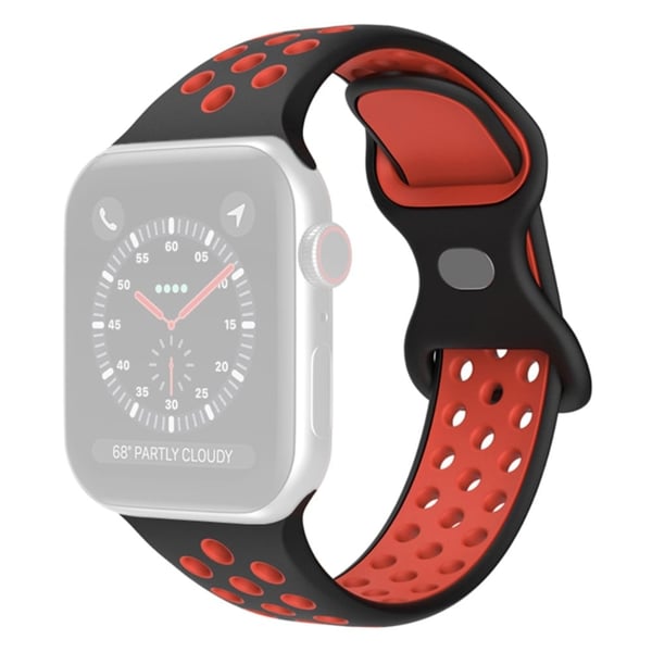 Apple Watch (45 mm) tofarvet silikone-urrem - Sort / Rød Størrelse: S / M Apple Watch (45 mm) tofarvet silikone-urrem - Sort / Rød Størrelse: S / M