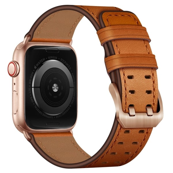 Apple Watch (45mm) aito nahkaranneke - Ruskea / Ruusukultainen Solki