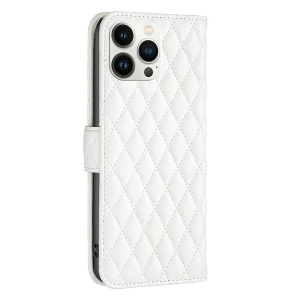 Rhombus mat iPhone 13 Pro Max flip etui - Hvid
