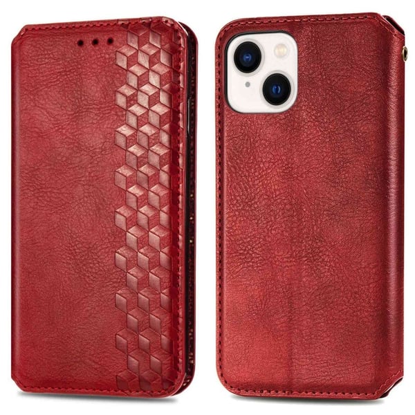 Læretui med A Stilfull Rhombus Imprint til iPhone 14 - Rød