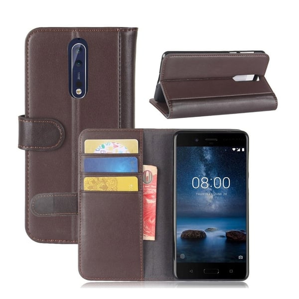 Nokia 8 Ekte Lær Folio Etui - Kaffe Nokia 8 Ekte Lær Folio Etui - Kaffe