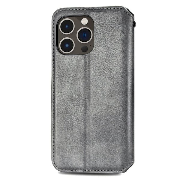 iPhone 14 Pro læderetui med stilfuldt rombe aftryk - Sølv/Grå