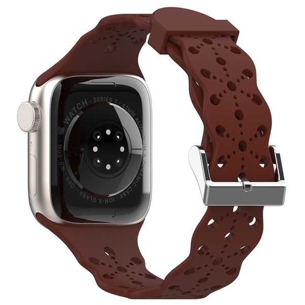 Apple Watch (45mm) kukkakuvioinen silikoninen ranneke - Viininpunainen