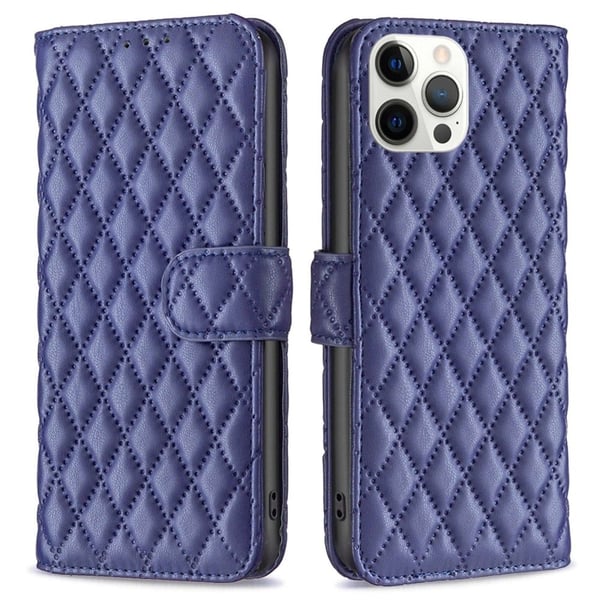 Rhombus mat iPhone 12 Pro Max flip etui - Blå