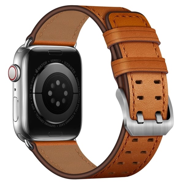 Apple Watch (45 mm) urrem i ægte læder - Brun / Sølvspænde Apple Watch (45 mm) urrem i ægte læder - Brun / Sølvspænde