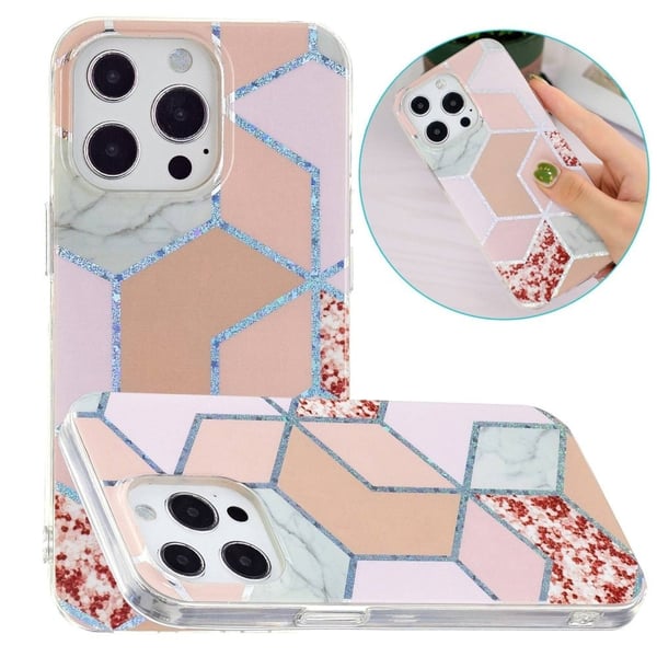 Marble iPhone 14 Pro Max Suojakotelo - Pinkki / Rhombus