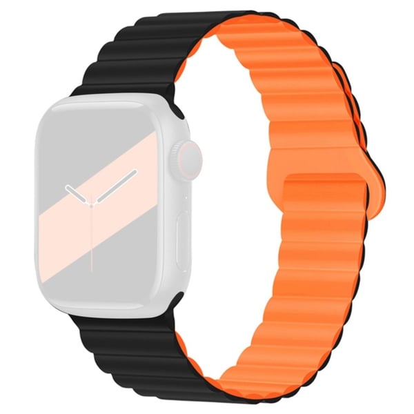 Apple Watch (41mm) urrem med magnetisk lås i silikone - Sort / Orange