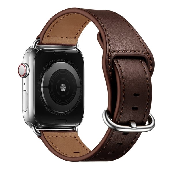 Apple Watch (45 mm) urrem i ægte læder med struktur - Mørkebrun / Mørkebrun / Sølv Apple Watch (45 mm) urrem i ægte læder med struktur - Mørkebrun / Mørkebrun / Sølv