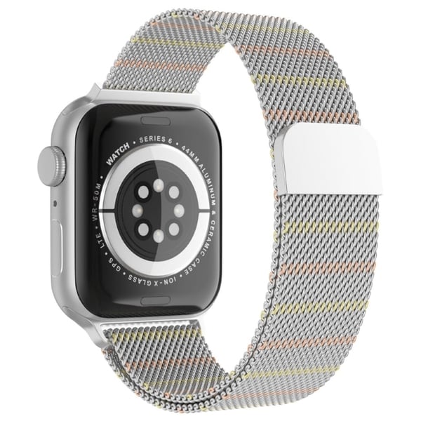 Apple Watch (41 mm) urrem med kult mønster i milanesisk finmasket netting - Sølv / Gull Apple Watch (41 mm) urrem med kult mønster i milanesisk finmasket netting - Sølv / Gull