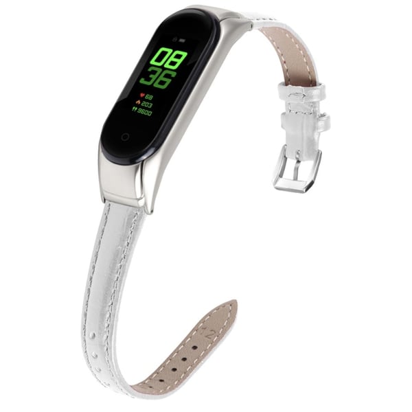 Xiaomi Mi Band 7 Cowhide skinnklokkerem med sølv deksel - Hvit