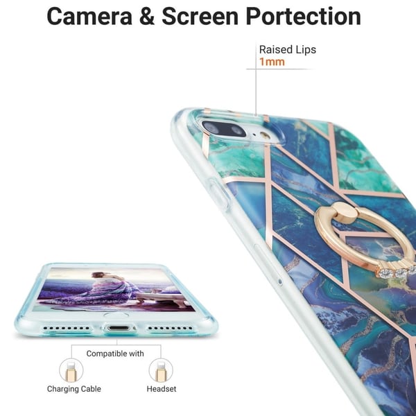 Marble design iPhone 7 Plus cover - Blå/Grøn