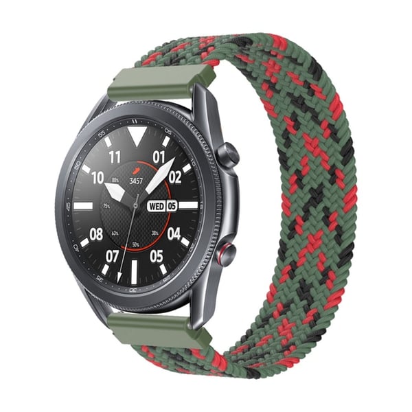 Samsung Galaxy Watch 3 (45mm) joustava nailon kellonhihna - Musta / Vihreä / Punainen Koko: S