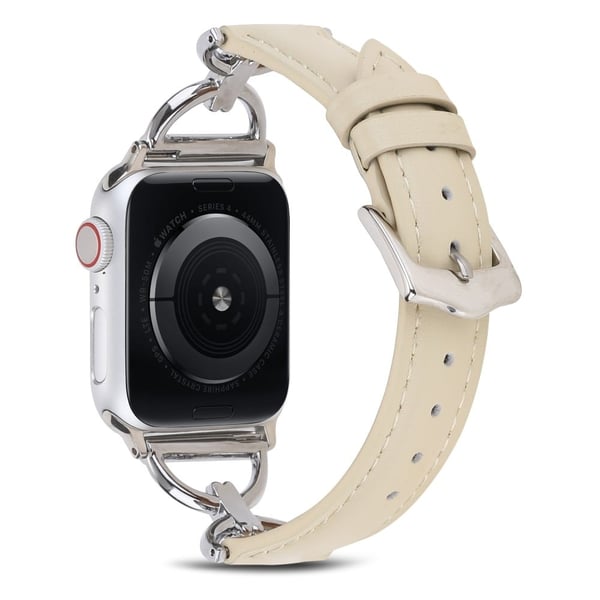 Apple Watch (45 mm) klokkerem i ekte skinn med D-ring - Beige / Sølv