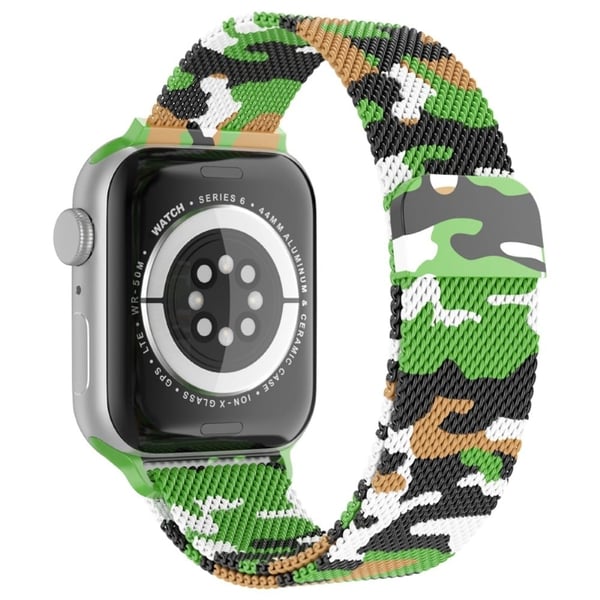 Apple Watch (41mm) klockarmband med coolt mönster i milanesisk fin mesh - Kamouflage Grön Apple Watch (41mm) klockarmband med coolt mönster i milanesisk fin mesh - Kamouflage Grön
