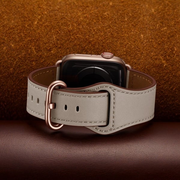 Apple Watch (41 mm) klokkerem i ekte skinn med tekstur - Beige / Beige / Rose Gull