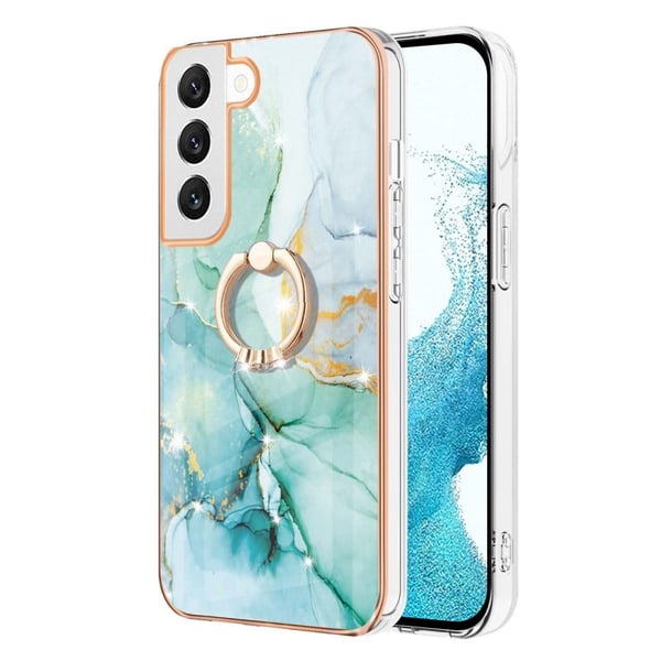 Marble Mønstret Deksel med Ring Holder til Samsung Galaxy S22 - Grønn Klinkekule Haze