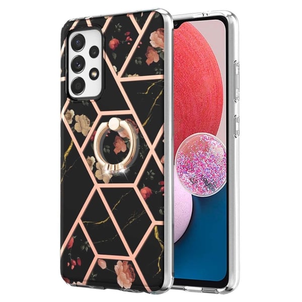 Marmormotiv Samsung Galaxy A13 4G skal - Svarta Blommor