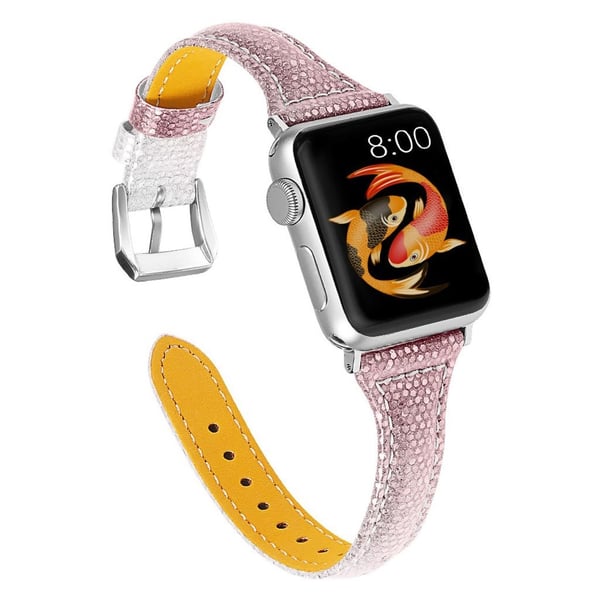 Apple Watch Series 5 40mm elegant ægte læder Urrem - Lyserød Apple Watch Series 5 40mm elegant ægte læder Urrem - Lyserød
