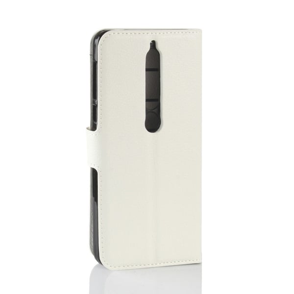Nokia 6 (2018) litchi tekstur PU læder flip etui - hvid