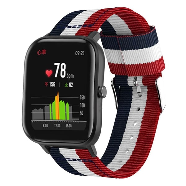 Amazfit GTS pystysuora nylonkellonauha - Sininen / Valkoinen / Punainen / Valkoinen / Sininen