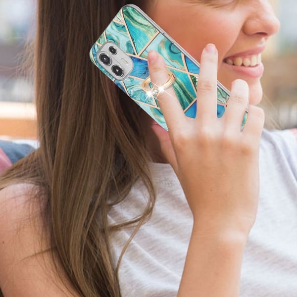Marble Mønstret Cover med Ring Holder til Motorola Edge 20 Lite - Grøn