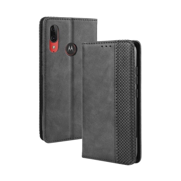 Bofink Vintage Motorola Moto E6 Plus leather kotelot - Musta